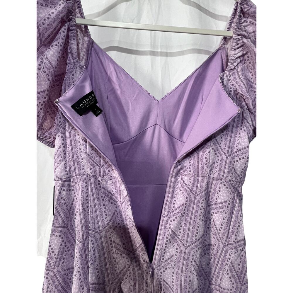 LAUNDRY SHELLI SEGAL WMNS SZ 4 PURPLE FLORAL RUFFLE PUFF SLEEVE MINI DRESS NEW - Picture 10 of 12